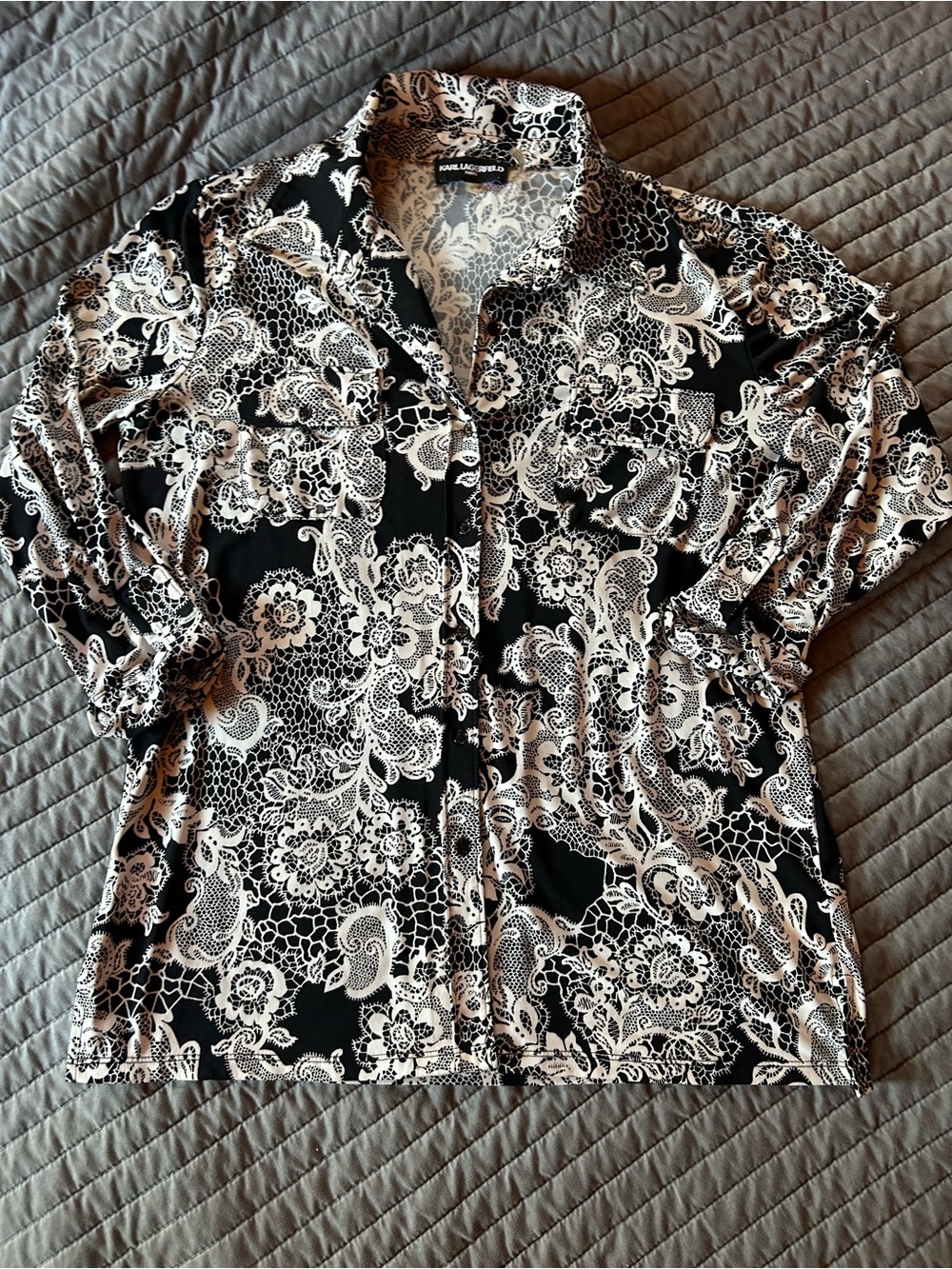 Karl Lagerfeld Black & White Floral Paisley Button-Down Shirt